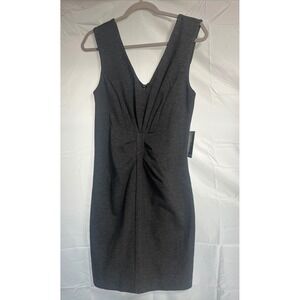 Express Womens Gray V-Neck Pleated Sheath Dress Size 8 Sleeveless Cocktail Work